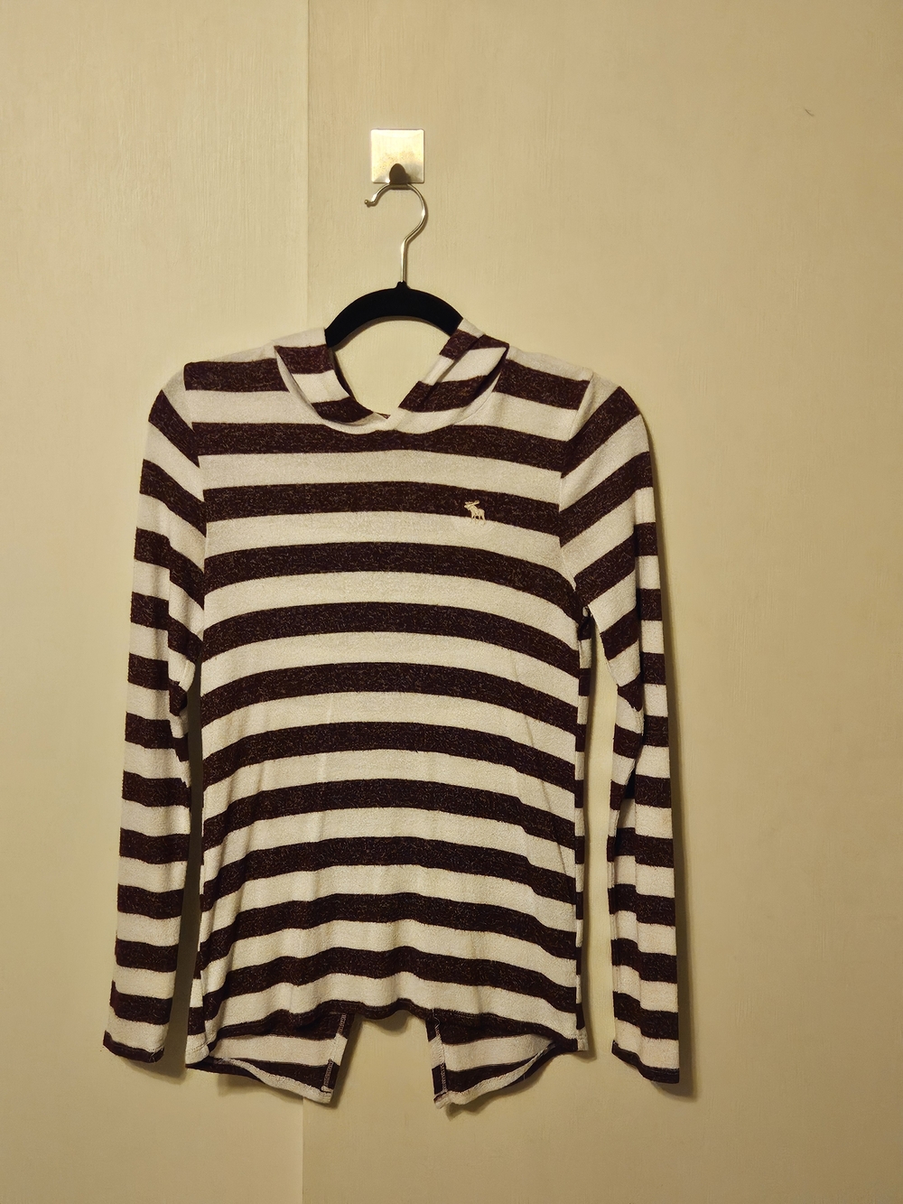 Striped Hooded Long Sleeve Top in Cream & Brown